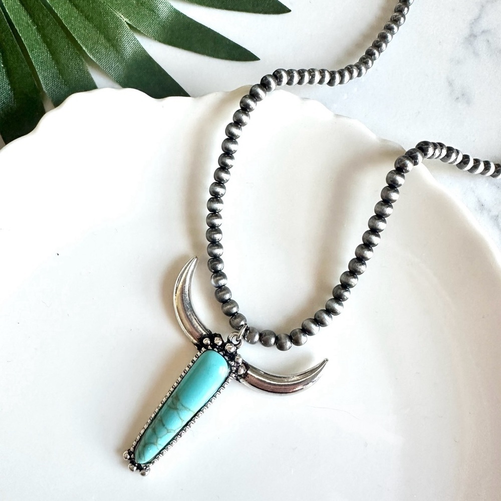 Turquoise Longhorn Pendant Necklace - Women Jewelry